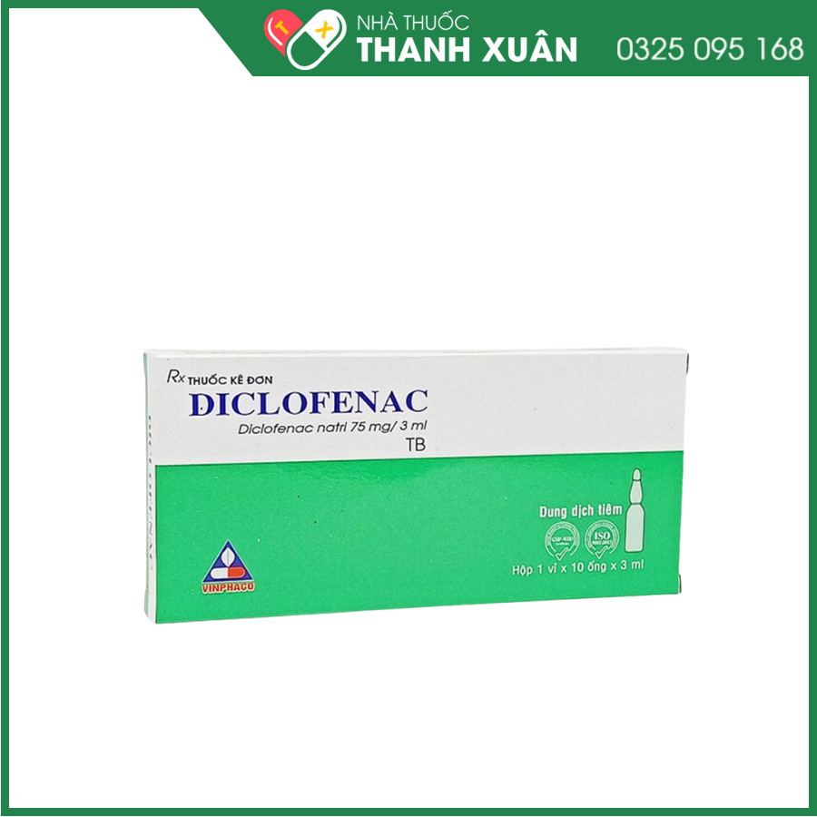 Dung dịch tiêm Diclofenac 75mg/3ml Vinphaco giảm đau và viêm trong viêm khớp dạng thấp, thoái hóa khớp, gout cấp